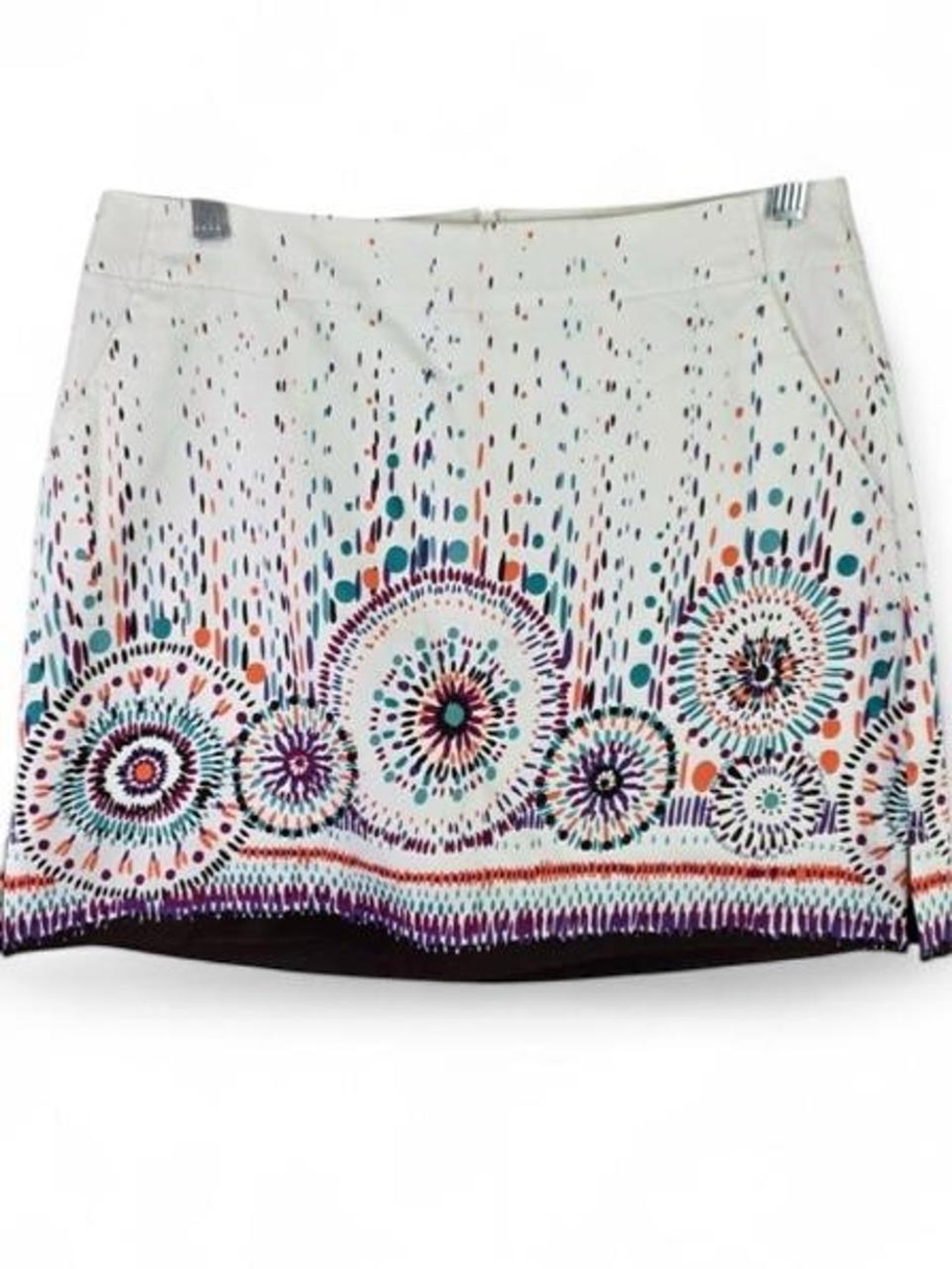 Lady Hagen White Mini Skirt with Multicolor Circular Print